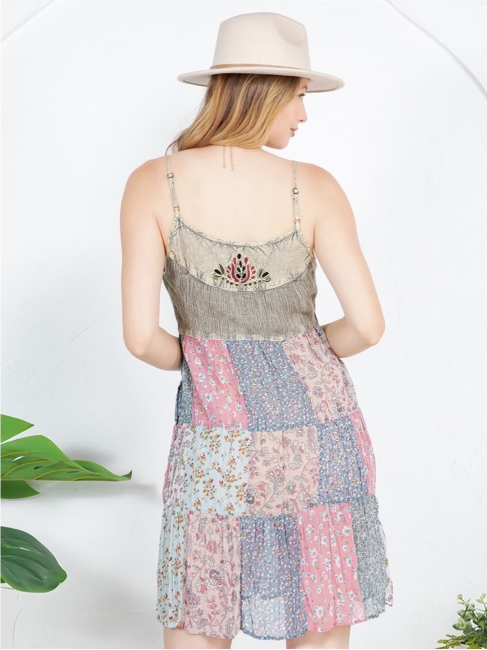 NWT: Young Threads Embroidered Mixed Patchwork Mini Dress• Medium - Picture 4 of 6